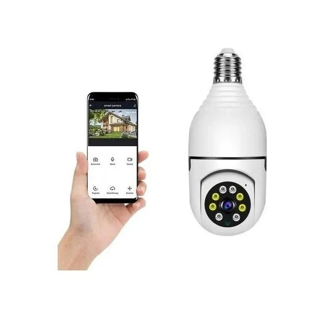 Câmera Lâmpada Giratória 360° Wifi Full Hd Com Visão Noturna