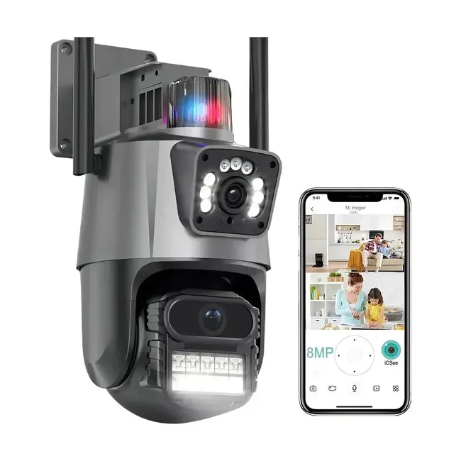 Câmera de Segurança Dupla 4K 6MP - Sirene e Iluminação Integrada